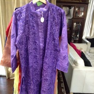Purple Lucknowi cotton kurta with Chinese collar